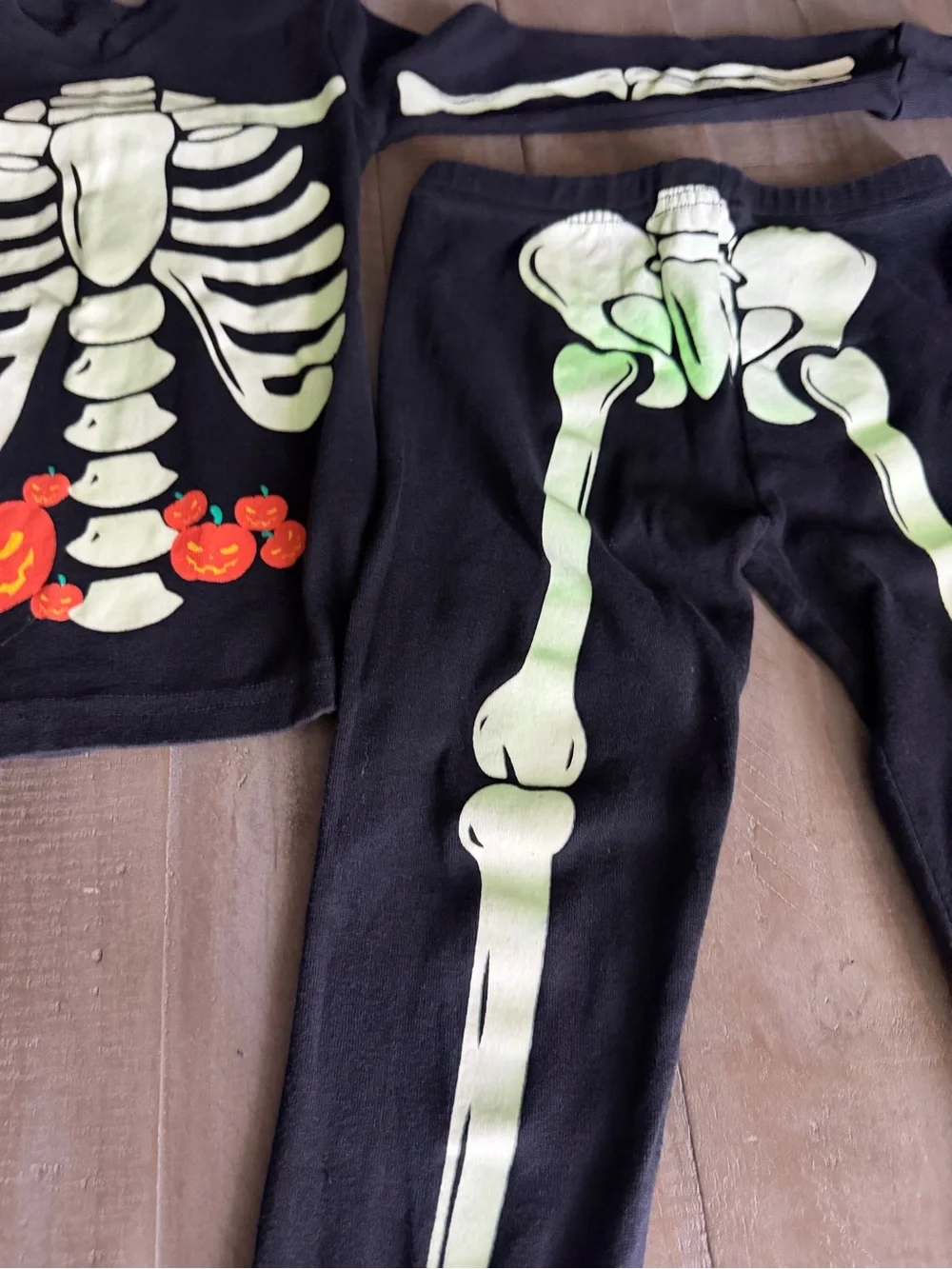 Kids' Black Skeleton Set with Pumpkin Accents—Glow in the Dark